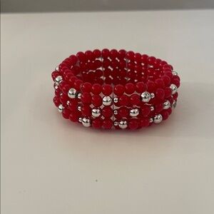 Elegant Red and Silver Beaded Bracelet